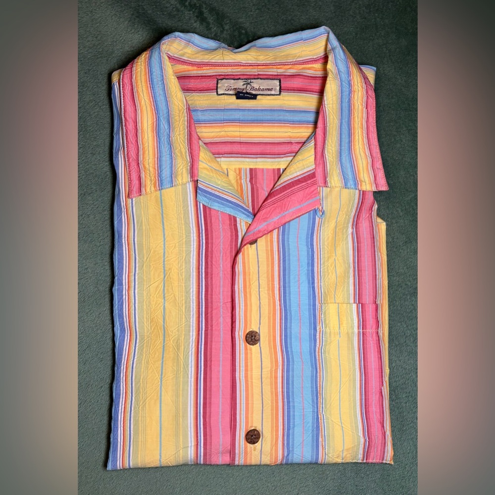Tommy Bahama Blue and Yellow Casual Button Down Shirt, Size: XL (5271)